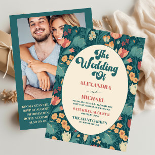 QR Code Boho Chique Retro Kleurrijke Bloemen Bruil Kaart