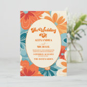 QR Code Boho Chique Retro Kleurrijke Bloemen Bruil Kaart (Staand voorkant)