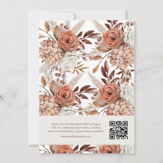 QR-code Boho Neutrale Waterverf Pampas Wedding Kaart (Achterkant)