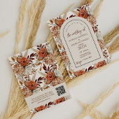 QR-code Boho Neutrale Waterverf Pampas Wedding Kaart