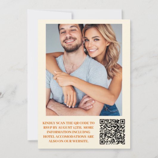 QR Code Boho Retro Bloem Bruiloft Kaart (Achterkant)