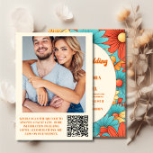 QR Code Boho Retro Bloem Bruiloft Kaart