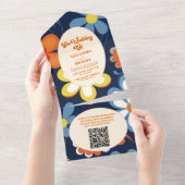 QR Code Boho Retro Bloemen Bruiloft All In One Uitnodiging (Afscheurbaar)