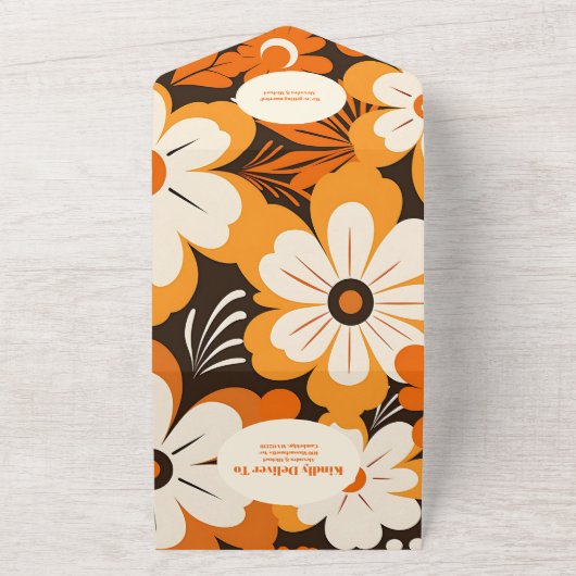 QR Code Boho Retro Bloemen Bruiloft All In One Uitnodiging (Buitenkant)