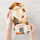 QR Code Boho Retro Bloemen Bruiloft All In One Uitnodiging (Afscheurbaar)