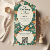 QR Code Boho Retro Bloemen Bruiloft All In One Uitnodiging