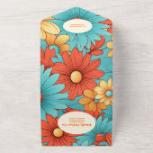 QR Code Boho Retro Bloemen Bruiloft All In One Uitnodiging (Buitenkant)