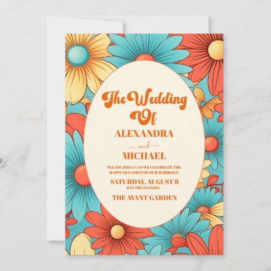 QR Code Boho Retro Bloemen Bruiloft Kaart (Voorkant)