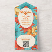 QR Code Boho Retro  Bloemige Bruiloft All In One Uitnodiging (Binnen)