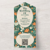 QR Code Boho Retro Bloemige Trouw All In One Uitnodiging (Binnen)