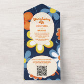 QR Code Boho Retro Bloemige Trouwdag All In One Uitnodiging (Binnen)
