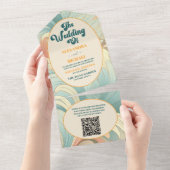 QR Code Boho Retro Kleurrijke Bloemen Bruiloft All In One Uitnodiging (Afscheurbaar)