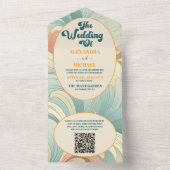 QR Code Boho Retro Kleurrijke Bloemen Bruiloft All In One Uitnodiging (Binnen)