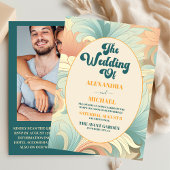 QR Code Boho Retro Kleurrijke Bloemen Bruiloft Kaart