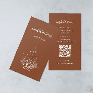 QR Code   Boho Rose Bloem Maans Terracotta Visitekaartje