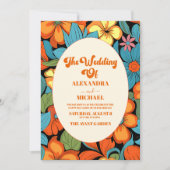 QR Code Boho Seventies Retro Bloemen Bruiloft Kaart (Voorkant)