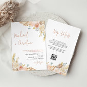 QR Code Boho Terracotta Pampas Bloem Bruiloft Kaart