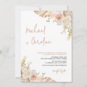 QR Code Boho Terracotta Pampas Bloem Bruiloft Kaart (Voorkant)