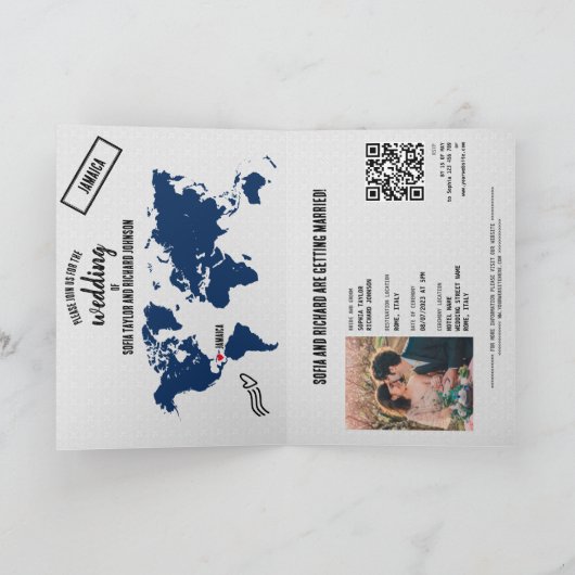 QR Code Boho Wedding Destination Passport Map (Binnen)