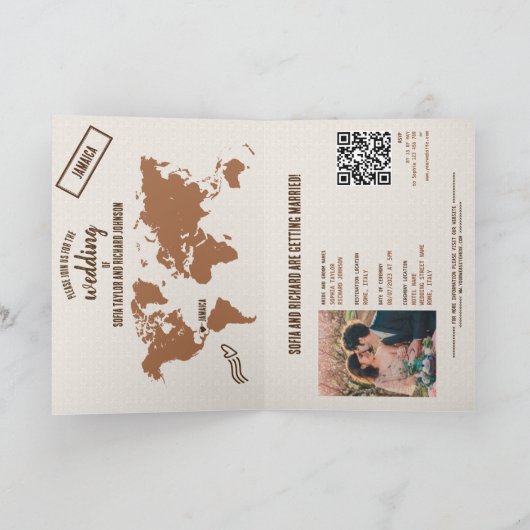 QR Code Boho Wedding Destination Passport Map Invi (Binnen)