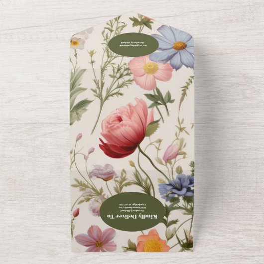 QR Code Boho Wildflower Botanische bruiloft All In One Uitnodiging (Buitenkant)