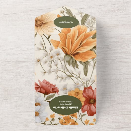 QR Code Boho Wildflower Botanische bruiloft All In One Uitnodiging (Buitenkant)