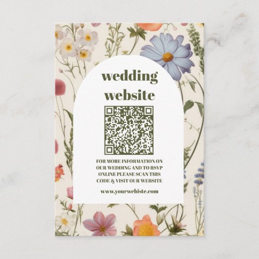 qr code Boho Wildflower Botanische bruiloft Informatiekaartje (Voorkant)