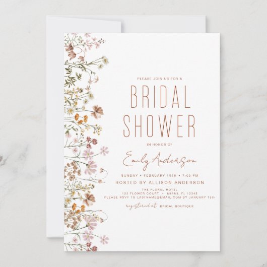 QR Code Boho Wildflower Vrijgezellenfeest Kaart (Voorkant)