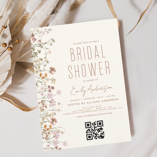 QR Code Boho Wildflower Vrijgezellenfeest Kaart