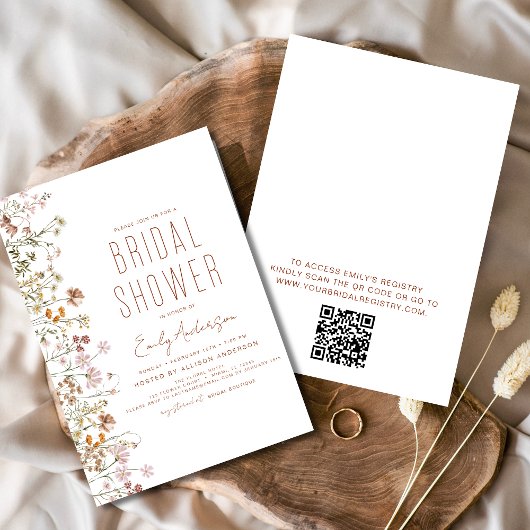QR Code Boho Wildflower Vrijgezellenfeest Kaart