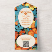 QR Code Boho Zeventiger Jaren Retro Bloem Bruiloft All In One Uitnodiging (Binnen)