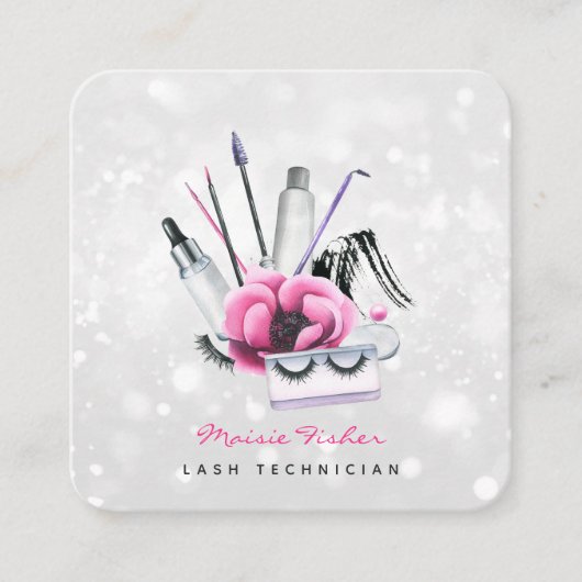 QR Code Bokeh Lash Technician, Eyelashes QR Code Vierkante Visitekaartje (Voorkant)