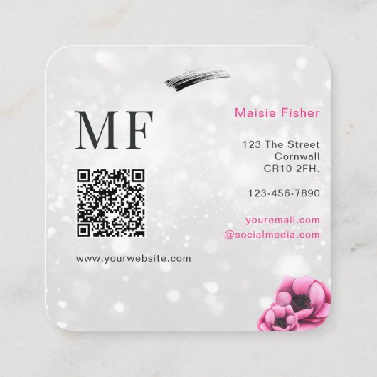 QR Code Bokeh Lash Technician, Eyelashes QR Code Vierkante Visitekaartje (Achterkant)