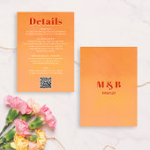 QR Code Bold Modern Orange Sunset Wedding Details Informatiekaartje
