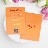 QR Code Bold Modern Orange Sunset Wedding Details Informatiekaartje