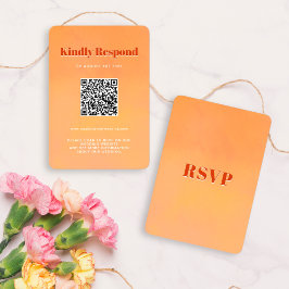 QR Code Bold Modern Orange Sunset Wedding RSVP Kaartje