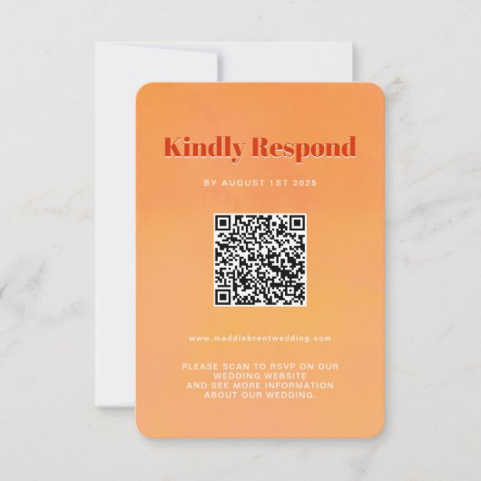 QR Code Bold Modern Orange Sunset Wedding RSVP Kaartje (Voorkant)