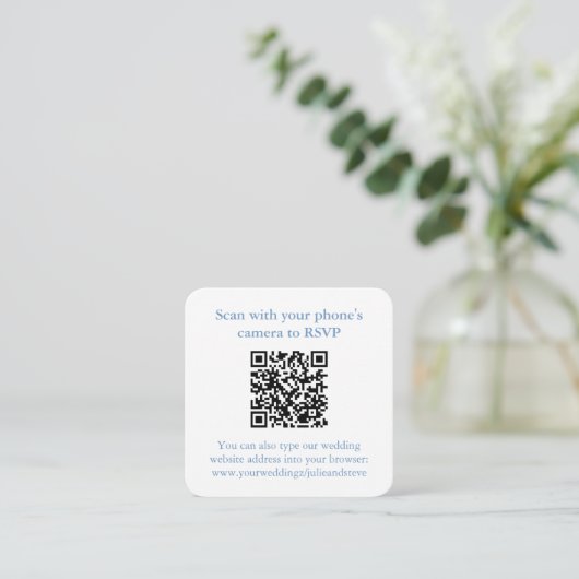 QR Code Bord Blauw Sap Groen Monogram Bruiloft RSV Informatiekaartje (Staand voorkant)