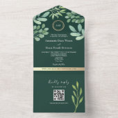 QR Code Botanical Emerald Green Wedding All In One Uitnodiging (Binnen)