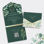 QR Code Botanical Emerald Green Wedding All In One Uitnodiging