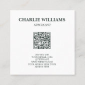 QR-code botanisch frame bladeren wit Vierkante Visitekaartje (Achterkant)