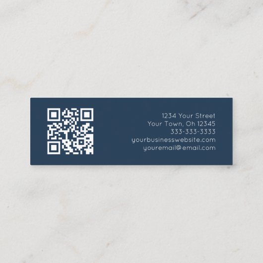 QR-code Botanisch groen Marine Blauw Wit Mini Visitekaartje (Achterkant)