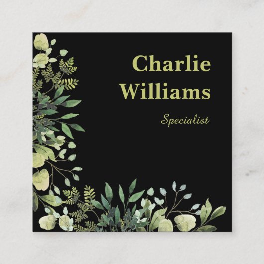 QR-code botanisch lijst laat zwart achter Vierkante Visitekaartje (Voorkant)