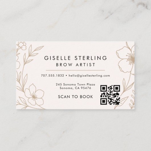QR Code Botanische Blush Brow Artiest Bloemen Visitekaartje (Achterkant)