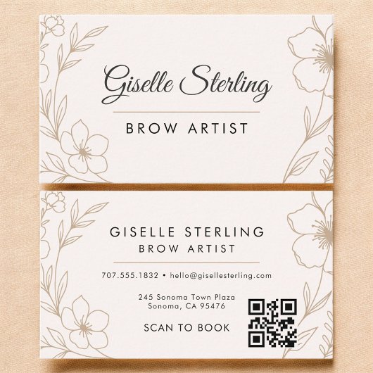QR Code Botanische Blush Brow Artiest Bloemen Visitekaartje