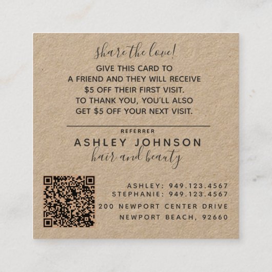 QR Code Botanische Kraft en Zwarte Verwijzings Kaa Vierkante Visitekaartje (Achterkant)