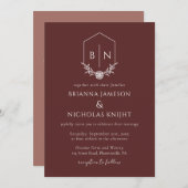 QR-code Botanische monogram Bourgogne bruiloft Kaart (Voorkant / Achterkant)