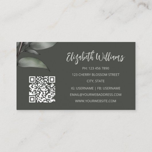QR-code | Botanische schets Visitekaartje (Achterkant)