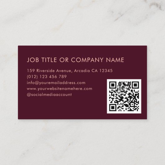 QR Code Bourgogne Roos Goud Monogram Elegant Visitekaartje (Achterkant)