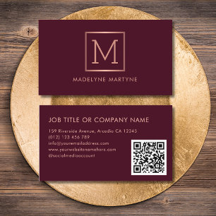 QR Code Bourgogne Roos Goud Monogram Elegant Visitekaartje
